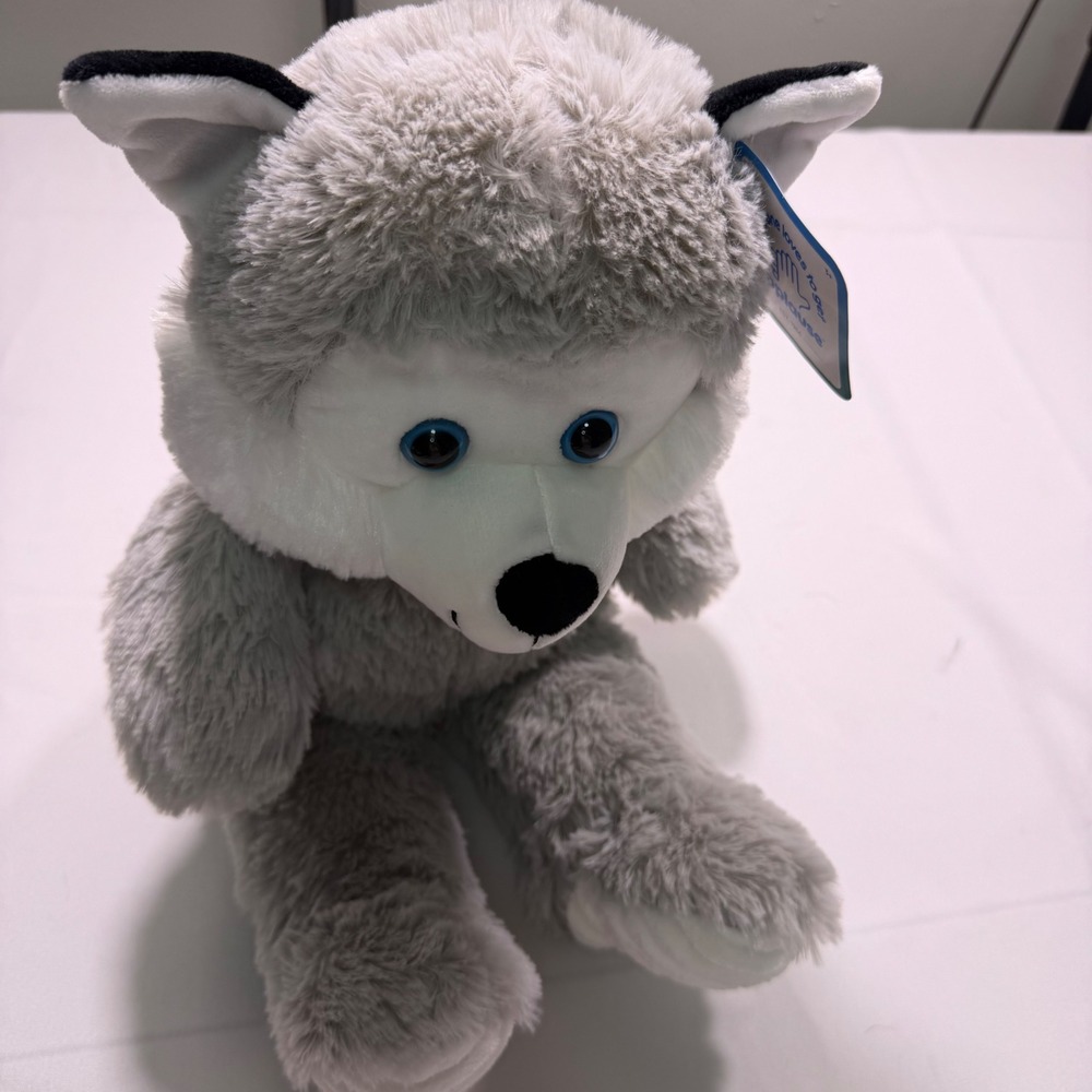 Applause Jazwares Grey White Wolf Husky Plush Stuffed Animal Blue Eyes 17 inch